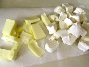 cubed butter and cream cheese